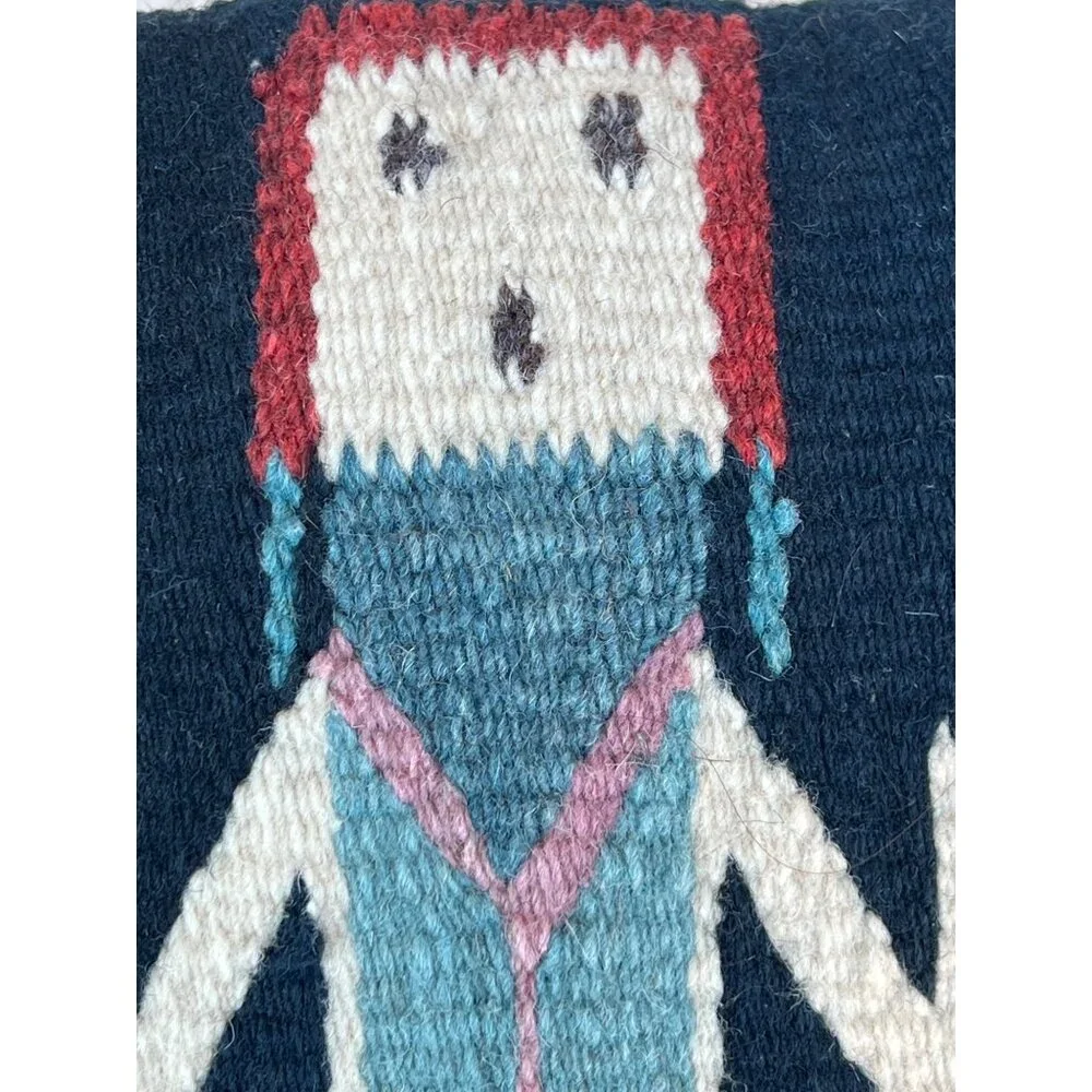 Zapotec Wish Pillow Black W/ Hand Woven Yei Figure & Heart Charm in Pocket Wool